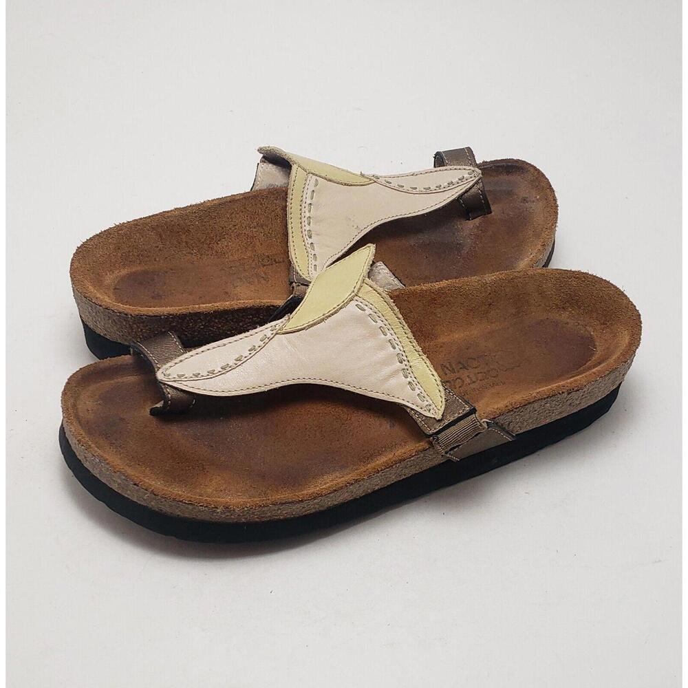 Womens Naot Beige Leather Slip On Sandals Beach Casual Size 37 US Size‎ 6.5